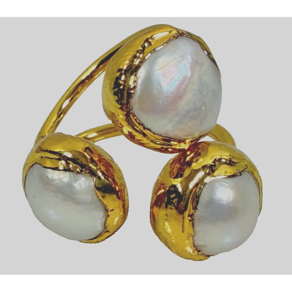 Genuine Pearl Ring Gold Plated Organic Modern Statement Size 6.75